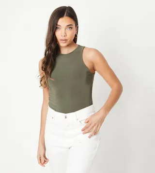Petite Double Layer Racer Bodysuit Top