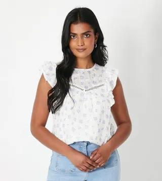 Embroidered Printed Ladder Trim Top