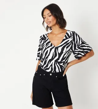 Zebra Printed V-Neck Top