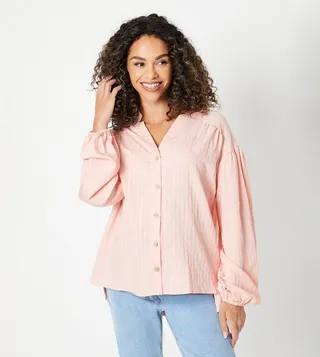 Textured Stripe Hi Lo Shirt