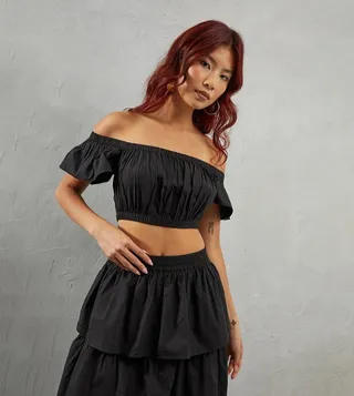 Poplin Frill Strap Crop Top