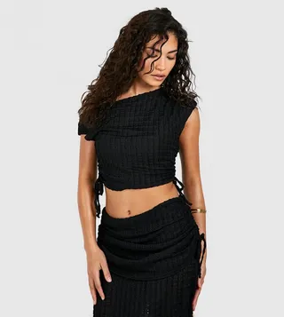 Petite Asymmetric Textured Top