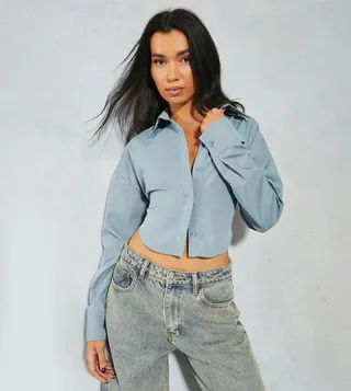 Ruched Strap Detail Cut-Out Fitted Shirt
