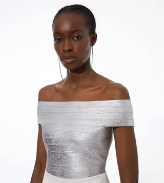 Figure Form Foiled Bandage Bardot Knit Top