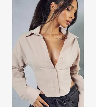Ruched Strap Detail Cut Out Fitted Shirt