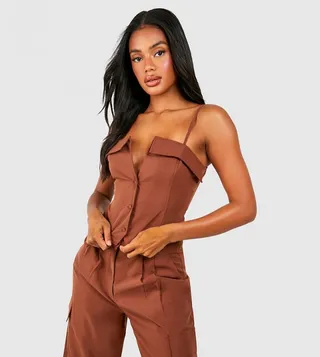 V Button Front Corset Top
