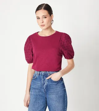 Broderie Puff Sleeves Top
