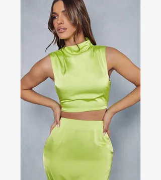 Satin High Neck Draped Top