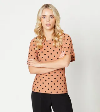 Petite Crew Neck Flutter Sleeves Top