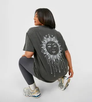 Oversized Overdye Celestial Back Print T-Shirt