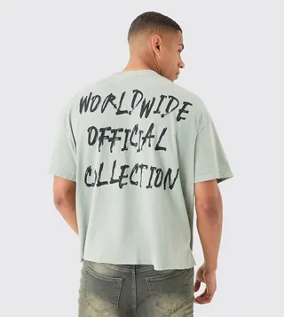 Boxy Back Print Worldwide Washed T-Shirt