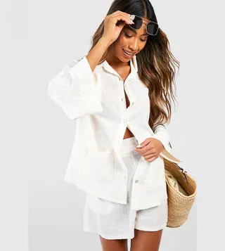 Textured Lightweight Cotton Oversized Shirt