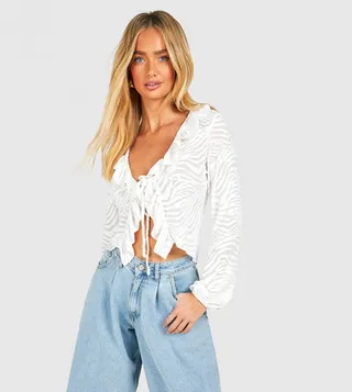 Zebra Pattern Ruffle Tie Detail Top