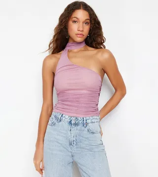 Halterneck Gathered Tulle Top