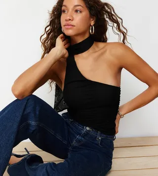 Halterneck Gathered Tulle Top