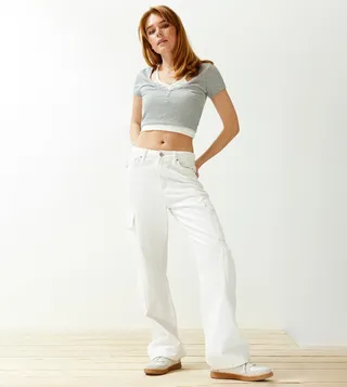 Ribbed Double Layer Detail Crop Top