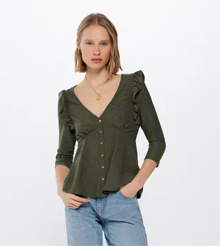 Schiffli Ruffle Detail Top