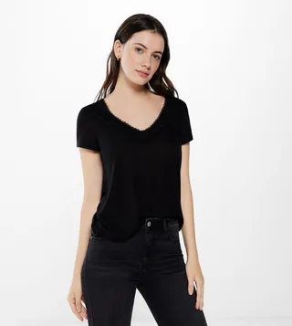 Lace Trim V-Neck Top