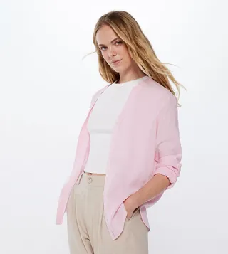 Solid Mandarin Collar Linen Shirt