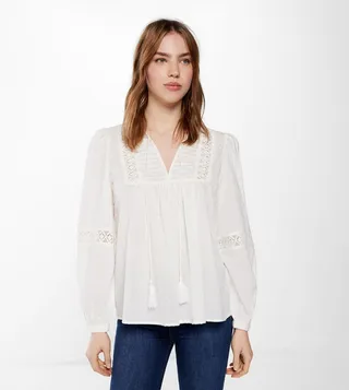 Pintuck Tie-Up Neck Top