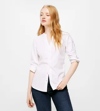 Solid Mandarin Collar Shirt
