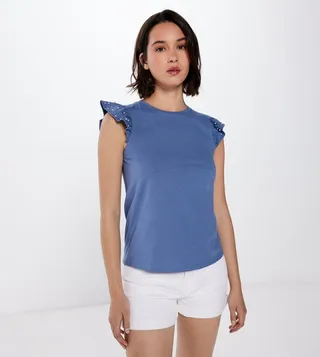 Pearl Embellished Ruffle Detail Top