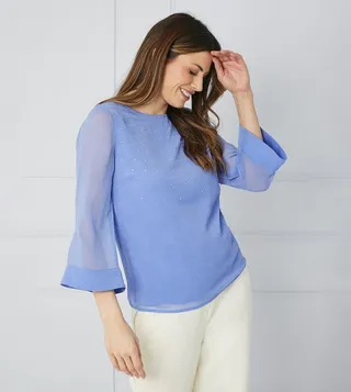 Hotfix 3/4 Sleeves Overlay Top