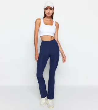 Solid Elastic Waist Active Leggings