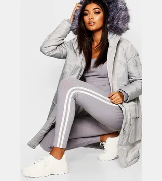 Faux Fur Trim Sporty Parka Coat