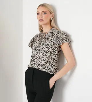 Animal Print Flutter Sleeves Top