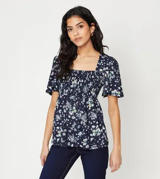 Petite Shirred Short Sleeves Top
