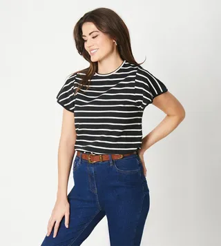 Striped Flutter Sleeves Jersey Top