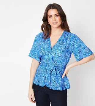 Patterned Flutter Sleeves Wrap Top