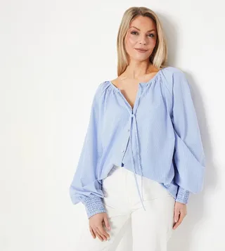 Petite Striped Tie-Up Neck Top