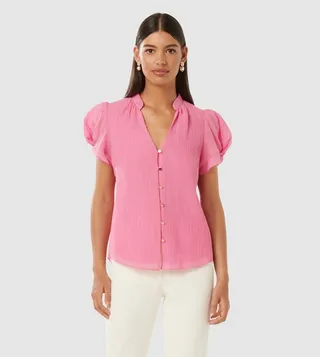 BLOSSOM Crinkled Short Sleeves Top