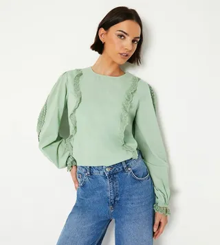 Broderie Ruffle Detail Top
