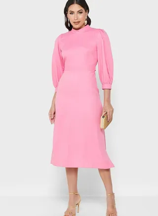 High Neck Puff Sleeve Dress