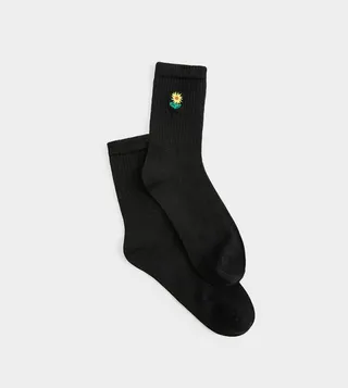 Floral Embroidered Crew Socks