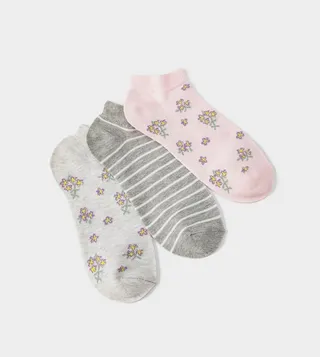 Pack of 3 Floral Patterned Ankle Length Socks
