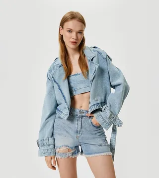 Stone Embellished Denim Shorts