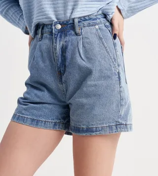 Button Closure Denim Shorts