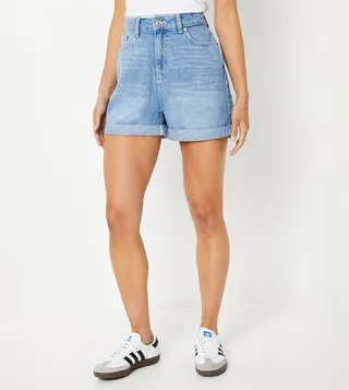 Petite Mom Fold Back Denim Shorts