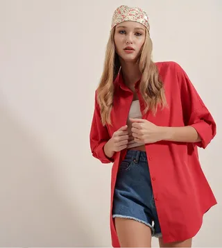 Solid Short Sleeves Oversized Shirt