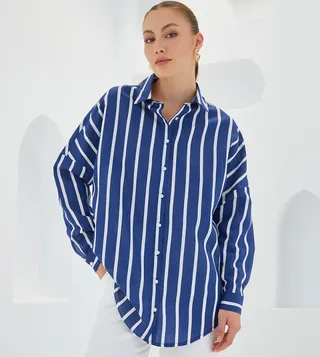 Striped Long Sleeves Oversized Tunic Shirt