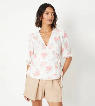 Floral Printed Tie Side Wrap Top