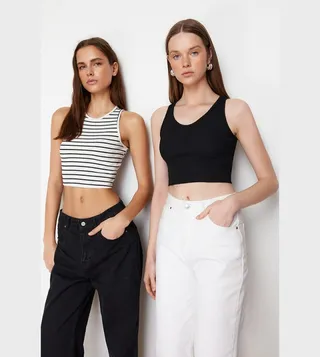 Pack of 2 Ribbed Crop Tank Tops