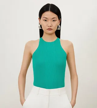 Viscose Blend Rib Knitted Sleeveless Top