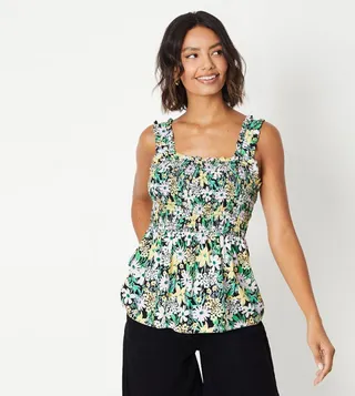 Floral Printed Shirred Camisole Top