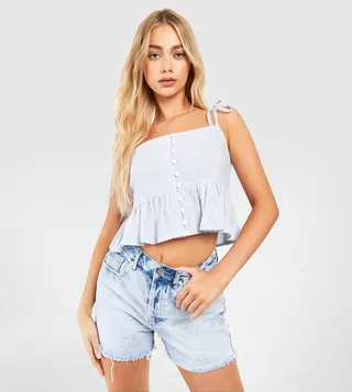 Linen Pinstripe Tie Shoulder Cami