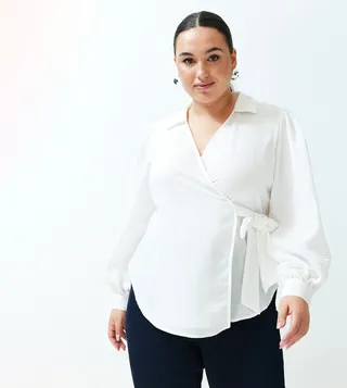 Crinkled Collared Wrap Top